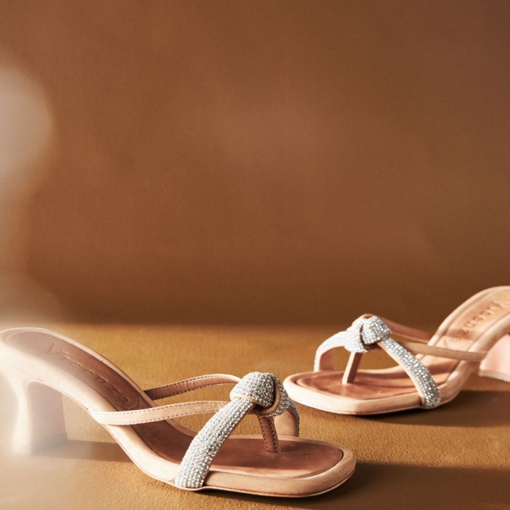 Anthropologie  Leather with Rhinestones  Heeled Sandals
